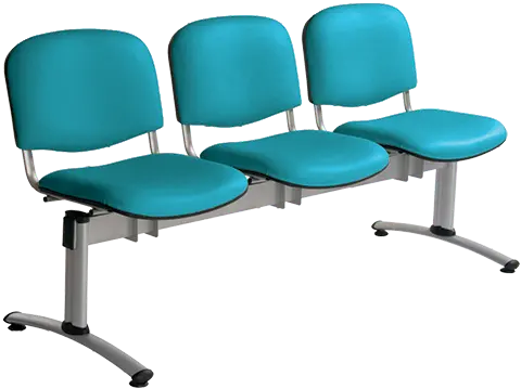 CL - 23, čalouněná lavice do čekárny, 3-sedák, koženka AN - 078 tyrkysová, kostra stříbrná